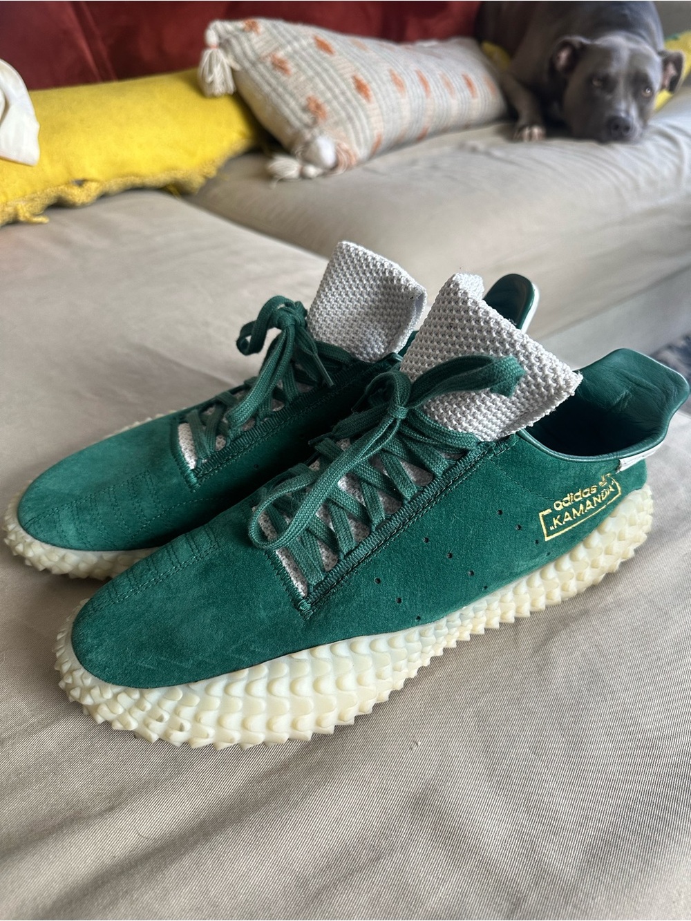 adidas KAMANDA Green Suede Sneakers with Cream Sole